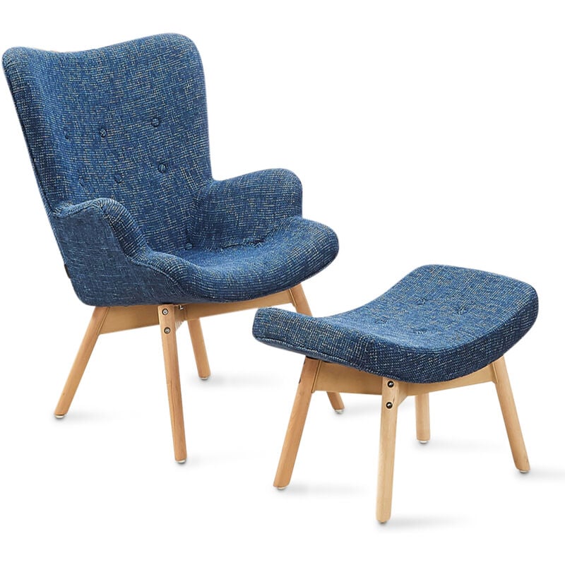 Designetsamaison - Fauteuil scandinave bleu patchwork - Stockholm