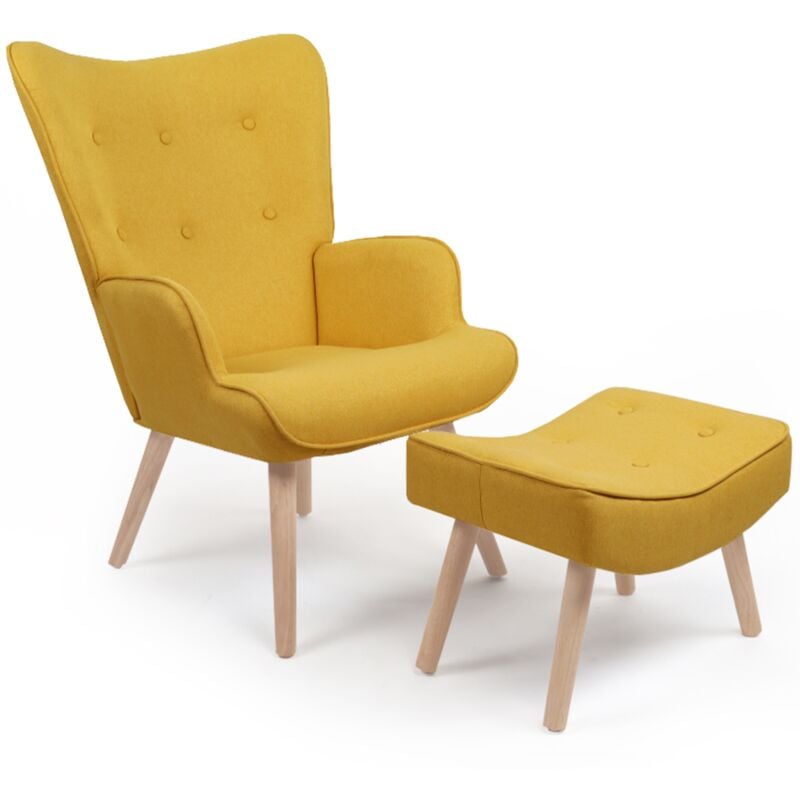Fauteuil scandinave ivar avec repose pieds jaune