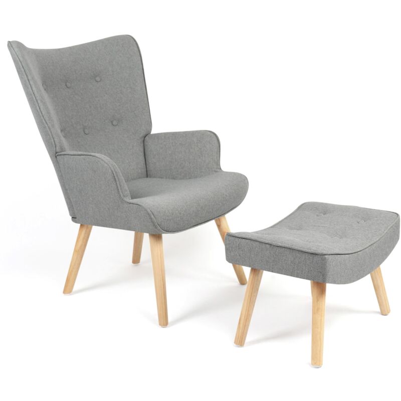Fauteuil scandinave ivar avec repose pieds gris clair