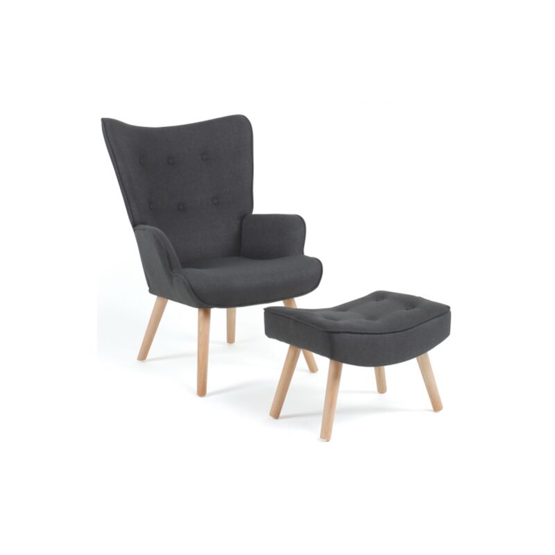 Fauteuil scandinave IVAR avec repose pieds gris anthracite - Gris