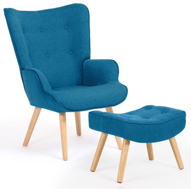 Fauteuil scandinave IVAR avec repose pieds bleu canard
