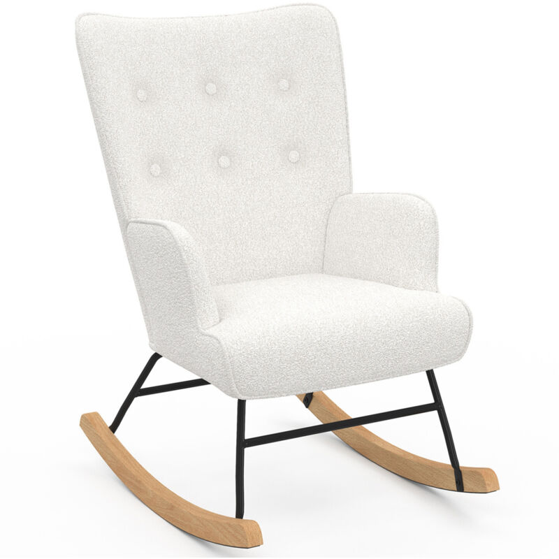 Fauteuil scandinave IVAR en tissu à bascule bouclette beige