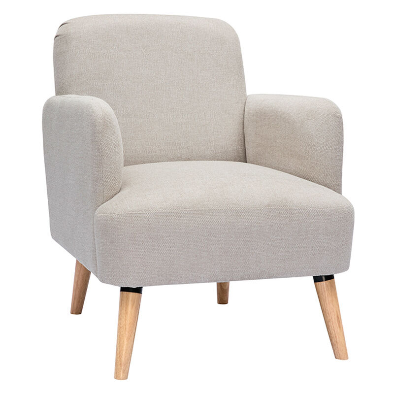 Fauteuil scandinave en tissu effet velours texturé beige et bois clair isko