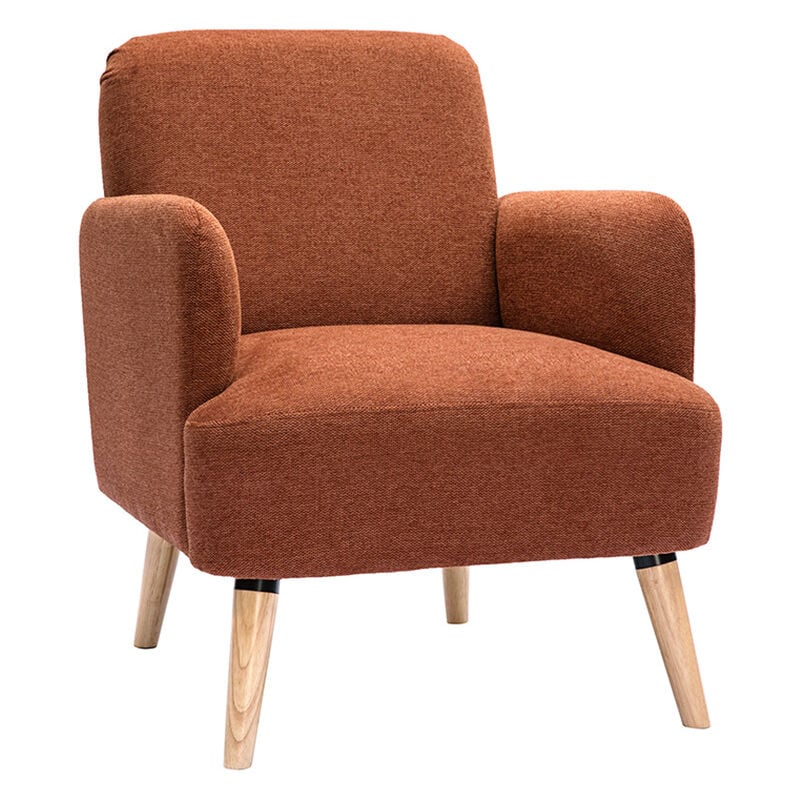 Fauteuil scandinave en tissu effet velours texturé terre brûlée et bois clair isko
