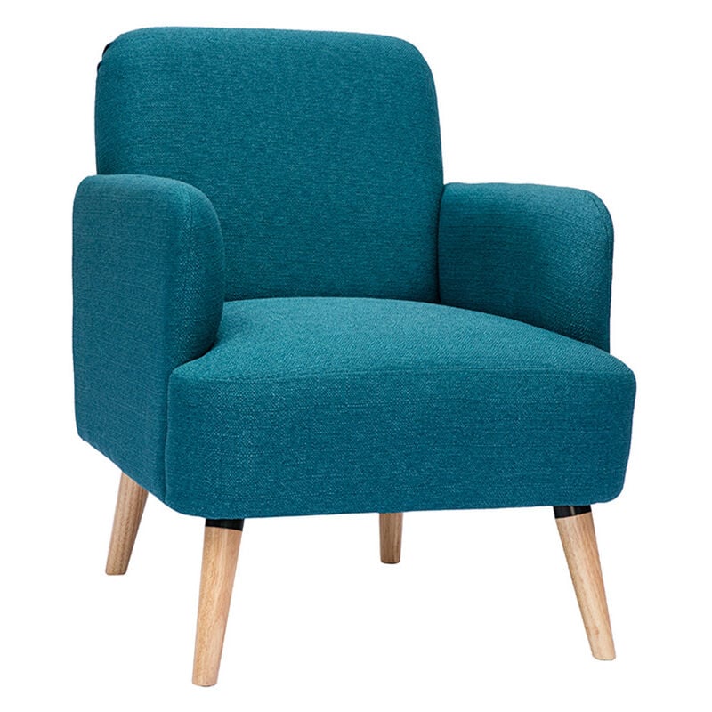 Miliboo - Fauteuil scandinave en tissu bleu canard et bois clair isko