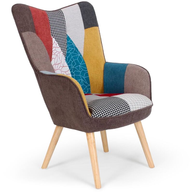 Fauteuil scandinave Klarys Tissu Patchwork - Multicolore