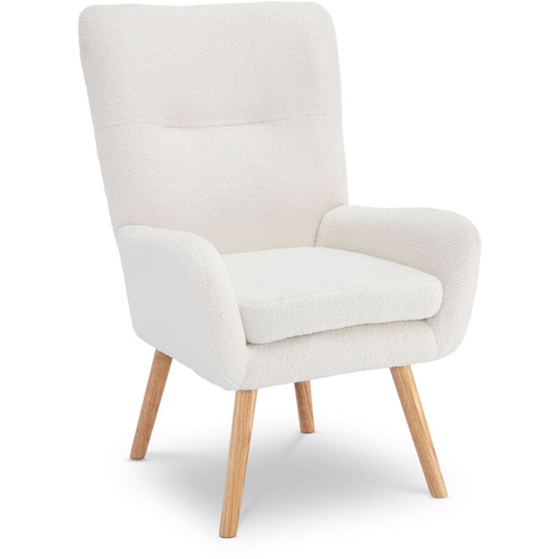 Sicaan - Fauteuil scandinave moderne gaïa tissu bouclette blanc