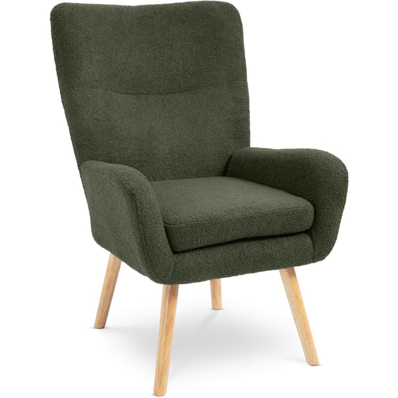 Sicaan - Fauteuil scandinave moderne gaïa tissu bouclette kaki