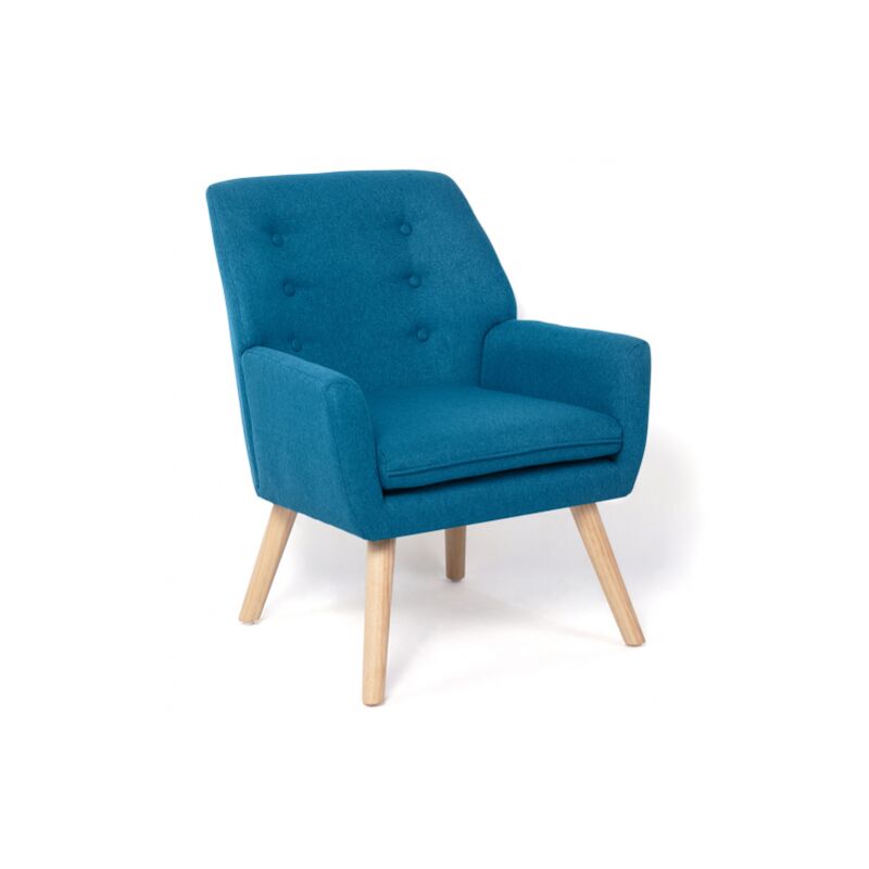 Fauteuil scandinave NAT en tissu bleu canard - Bleu