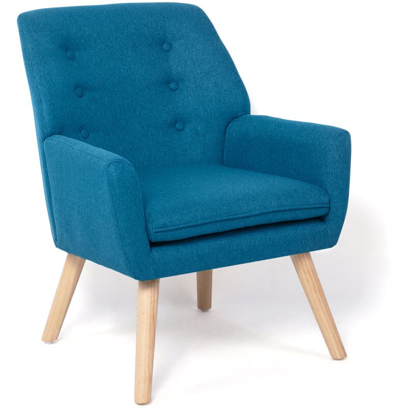 Fauteuil scandinave NAT en tissu bleu canard