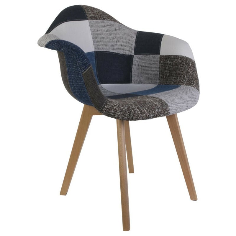 Lot de 2 Fauteuils Patchwork Bleu Gris Home Deco Factory
