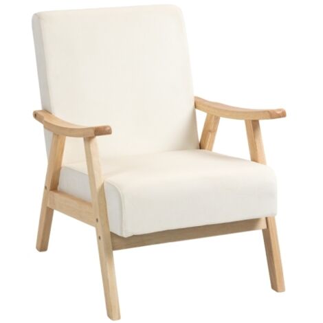 Fauteuil scandinave, pieds en bois naturel, velours (blanc crème)