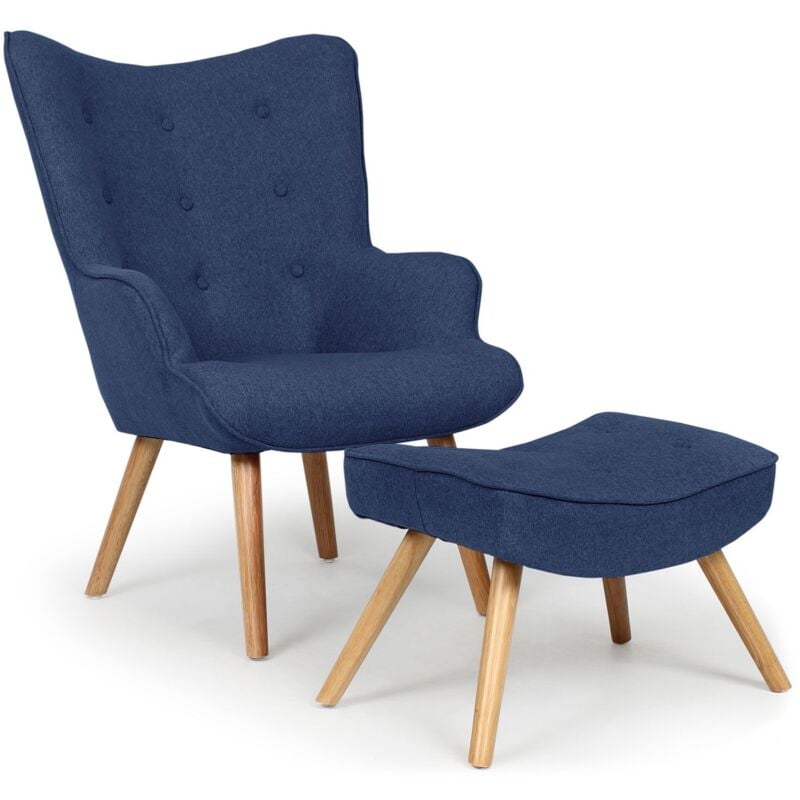 Fauteuil scandinave + pouf Lylou Tissu Bleu
