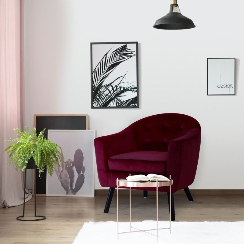 Fauteuil scandinave Savoy Velours Bordeaux - Bordeaux