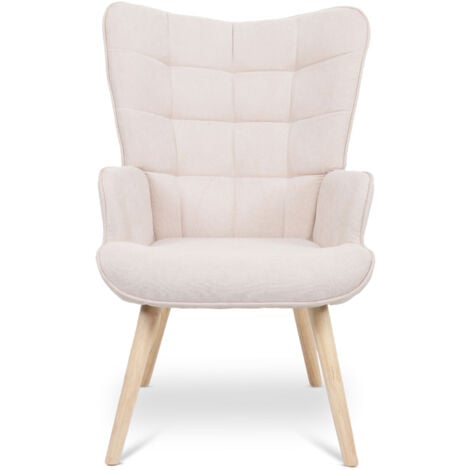 SICAAN Fauteuil scandinave STELLA tissu beige avec surpiqûres