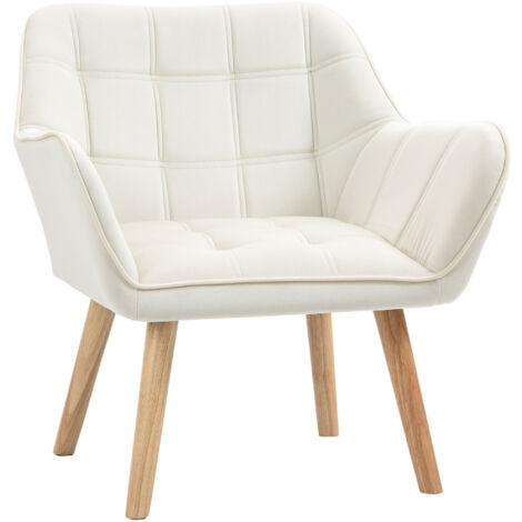 Fauteuil Scandinave, Velours et Bois, Crème, 67 x 61,5 x 71 cm