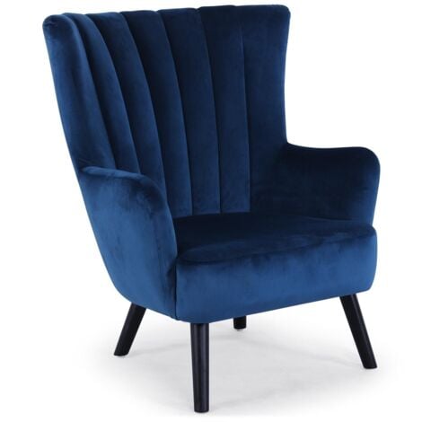 COTECOSY Fauteuil scandinave Vidal en Velours Bleu