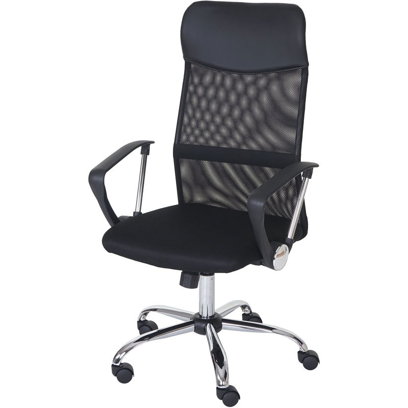 HHG - Fauteuil/siège de bureau Oslo, ergonomique, simili-cuir/filet, noir