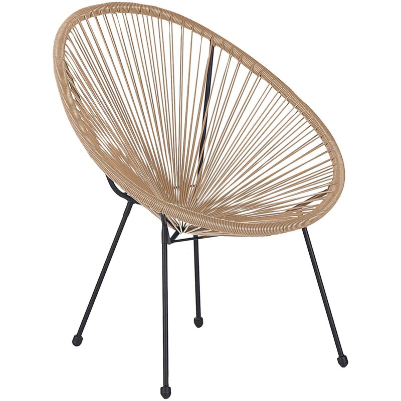 Beliani - Chaise Fauteuil Style Spaghetti en Polyrotin Beige et Acier Design Tendance pour Salon Balcon ou Terrasse ou Jardin Moderne et Industriel
