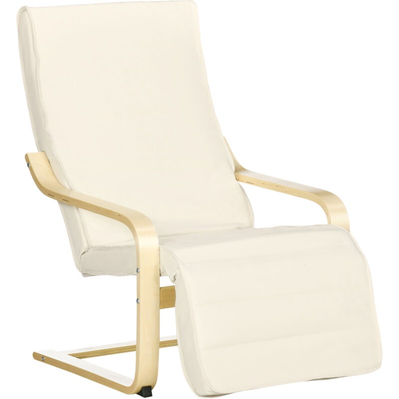 Homcom - Fauteuil style nordique - repose-pied réglable - déhoussable - bois de bouleau tissu crème