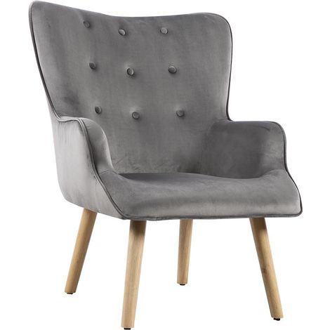 HABITAT ET JARDIN Fauteuil style scandinave velours "Odense" - 73 x 81 x 92.5 cm - 1 place - Gris