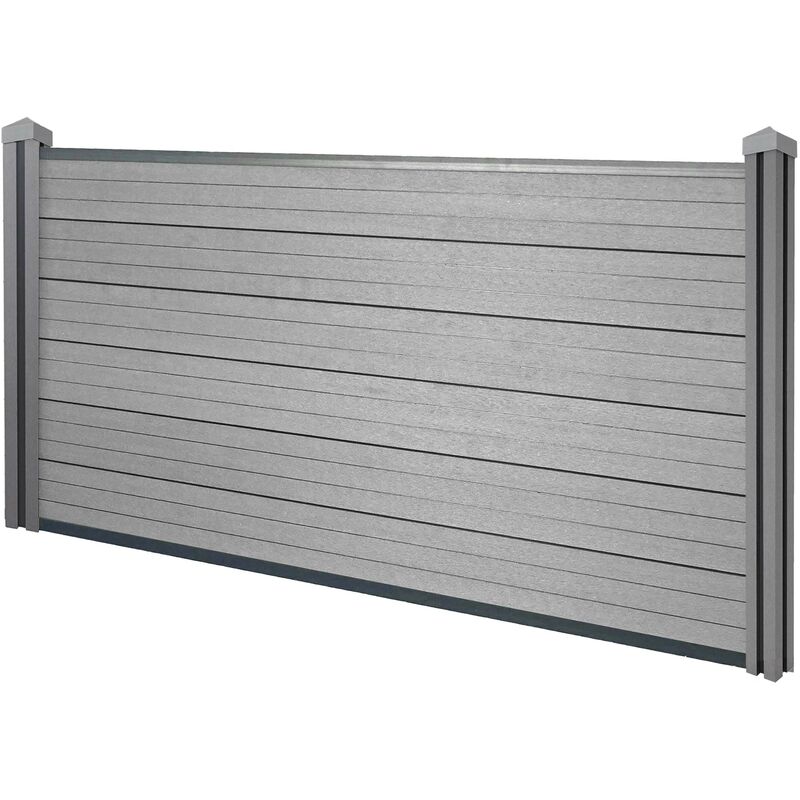 Brise-vue en wpc Sarthe, clôture brise-vent, poteaux wpc élément de base bas, 1.95m gris - grey