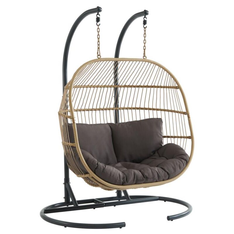 Fauteuil suspendu 2 places en résine tressée - Naturel clair avec coussin anthracite - lissandra de mylia