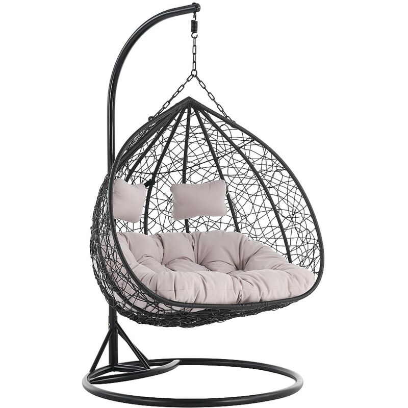 Fauteuil suspendu 2 places en résine tressée - Noir avec coussins gris - CAYAMBE de MYLIA