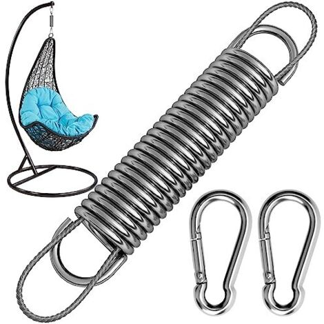 Fauteuil suspendu à ressort Swing Spring avec capacité de charge de 300 kg – 2 mousquetons M10, 1 anneau rotatif et 1 ressort – Suspension en acier inoxydable 304 pour fauteuil suspendu, sac de frappe