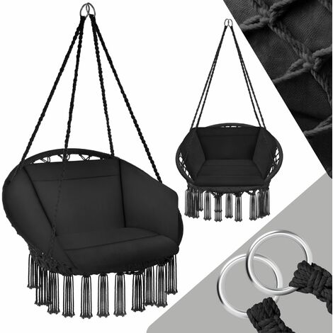 Tectake – Fauteuil suspendu en coton macramé – Dimensions 80x72x125cm – Poids max 150kg – Coussin d'assise 60cm – Usage intérieur et extérieur