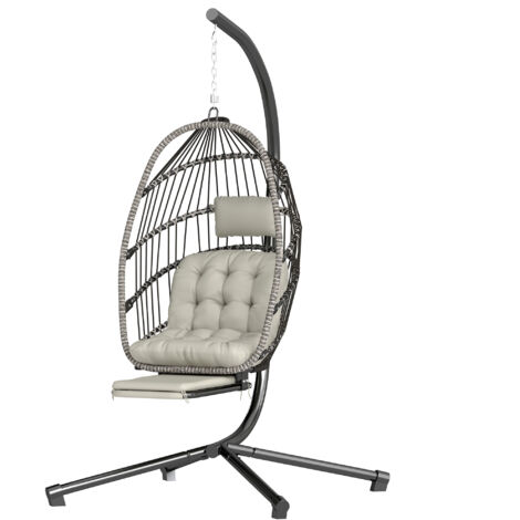 Fauteuil suspendu avec support, chaise suspendue pliante avec repose-pieds rétractable, gris clair