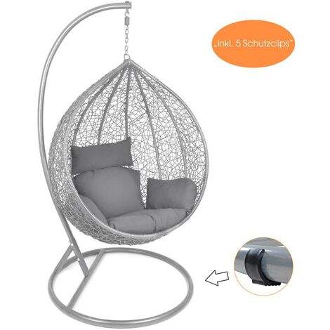 sweeek - Fauteuil suspendu Uovo en résine tressée marron et coussin épais  gris, loveuse suspendue en forme d'oeuf