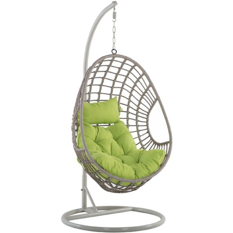 Fauteuil Suspendu Balançoire pour Extérieur et Intérieur en Rotin Gris Design Ultra Moderne et Conception Solide pour Salon ou Jardin Beliani - Vert