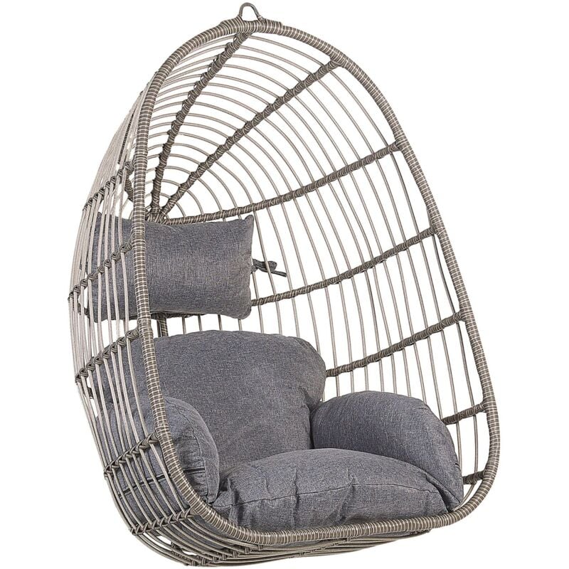 Beliani - Fauteuil Suspendu en Rotin Gris avec Coussin Assorti Très Confortable pour Intérieur et Extérieur au Style Bohème