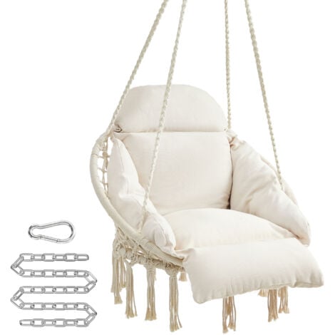 Fauteuil Suspendu, Chaise Suspendue, avec Coussin, Capacité 120 kg, Déco Maison Cocooning, Balançoire, Siège, pour Terrasse, Balcon, Jardin, Scandinave, Shabby Chic, Beige GDC042M01