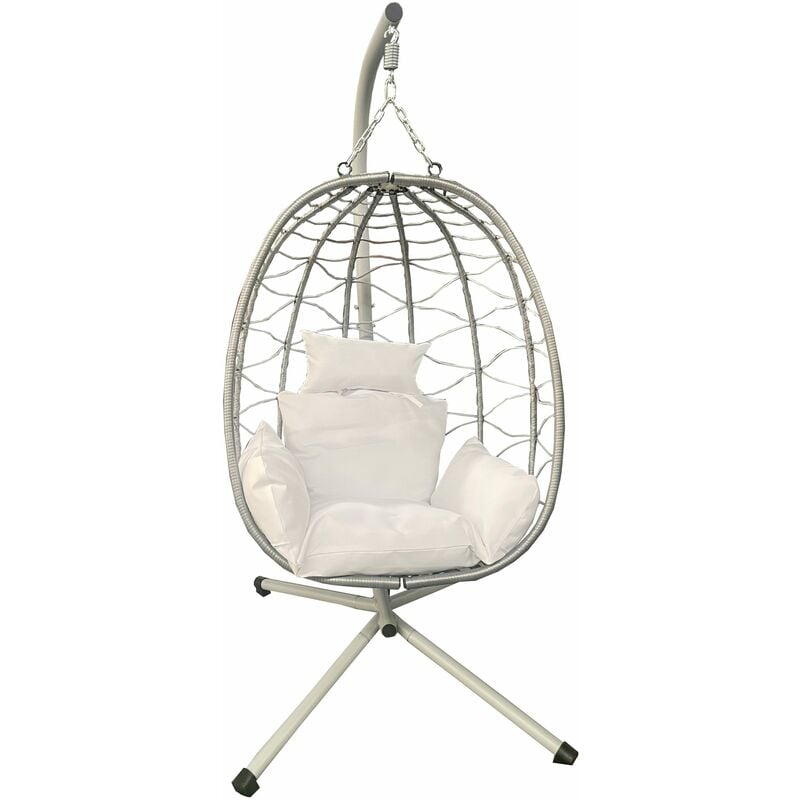 Fauteuil suspendu de jardin, chaise balançoire hamac pour extérieur, structure en métal, coussin rembourré et appuie-tête, couleur gris