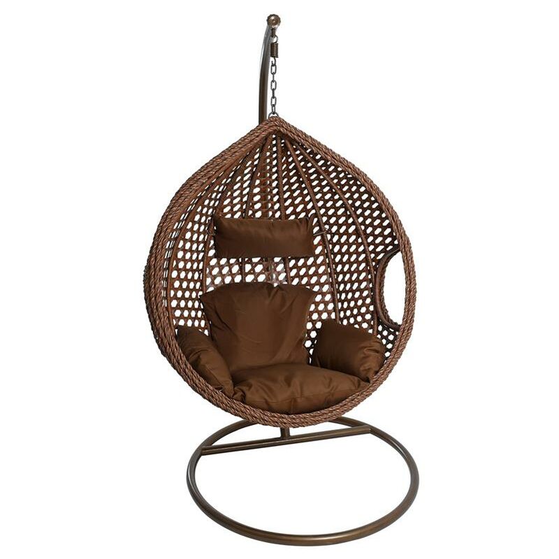 Fauteuil suspendu en polyrotin chaise suspendue support métal + coussin marron