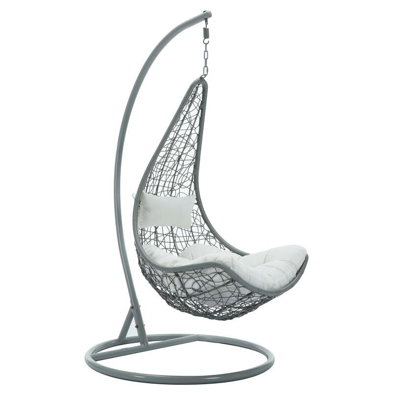 Fauteuil suspendu en résine tressée - Gris clair avec coussins blancs - orosi de mylia