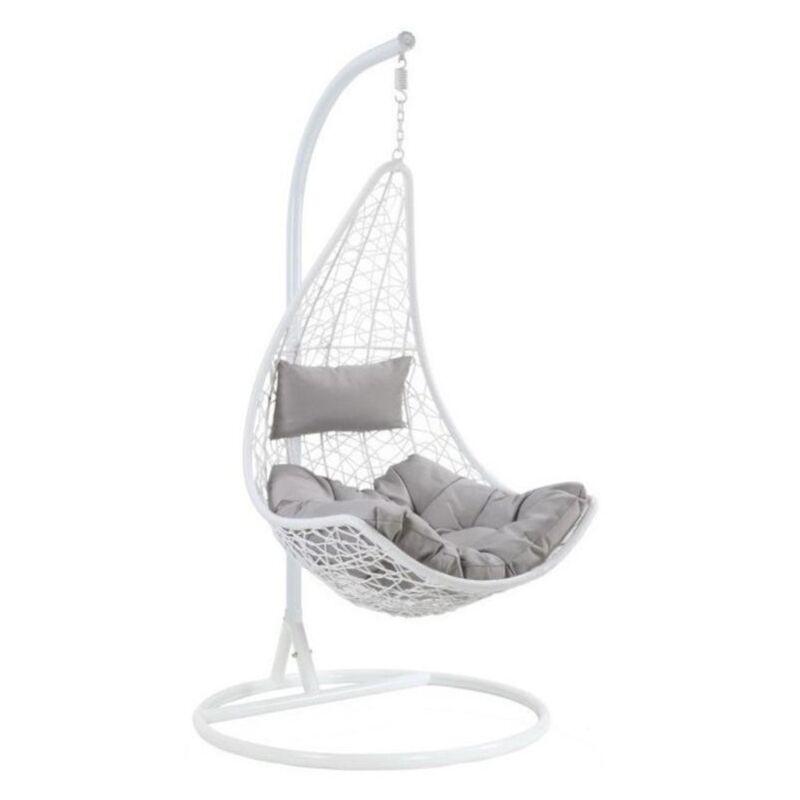 Fauteuil suspendu en résine tressée - Blanc avec coussins gris - orosi de mylia