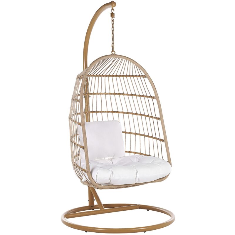 Beliani - Fauteuil Suspendu Beige avec Coussin et Support Assortis en Métal et Polyester Très Confortable pour Extérieur au Style Bohème