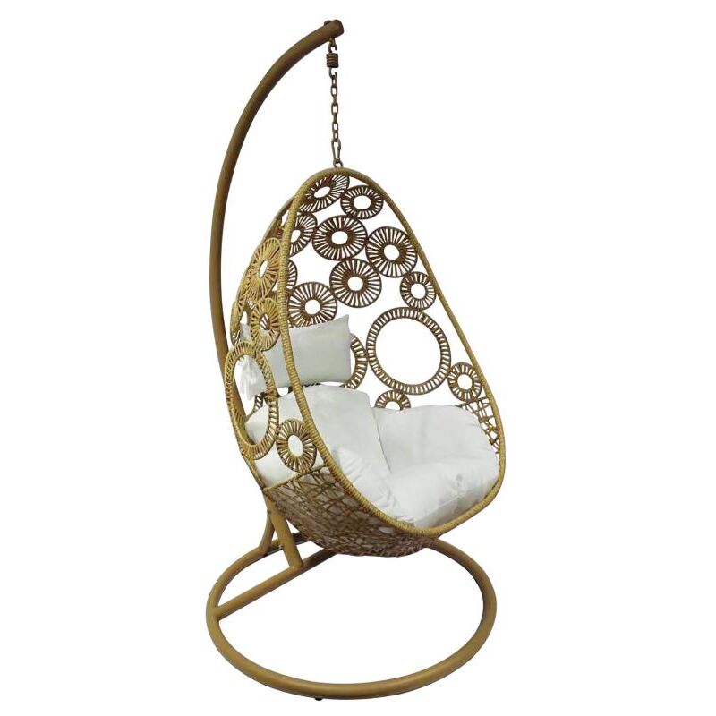 Fauteuil suspendu en résine tressée naturel clair et coussin blanc - makaha de mylia