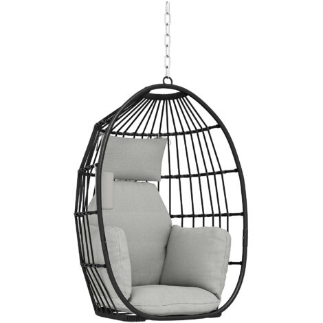 Fauteuil suspendu, fauteuil œuf suspendu, panier pliable, coussins rembourrés, porte-gobelet, oreiller, gris foncé