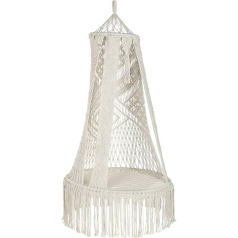 Fauteuil suspendu macramé coton écru style bohème chic - écru naturel macramé coton