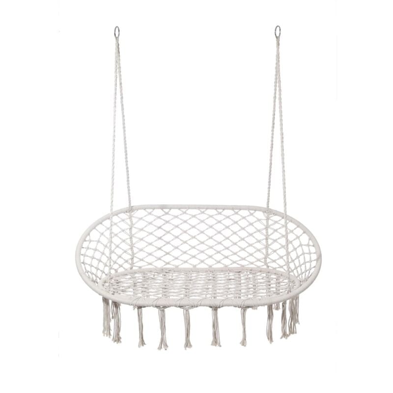 Fauteuil Suspendu Rebecca Mobili Gahat 150x130x70 Polycoton Acier Blanc Crème Boho