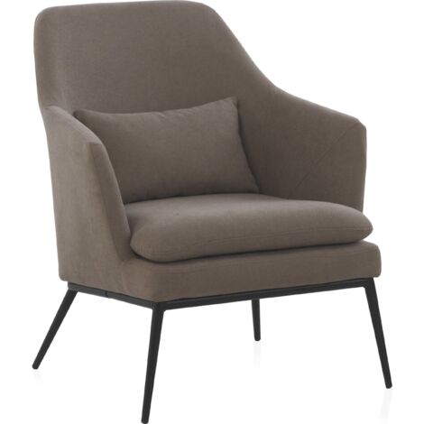 Fauteuil tapissé marron avec coussin et pieds métal élégants - marron taupe chaleureux