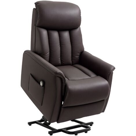 Fauteuil téléviseur électrique assistance debout fonction position allongée fauteuil TV pied lit poche latérale salons jusqu'à 150 kg faux cuir brown