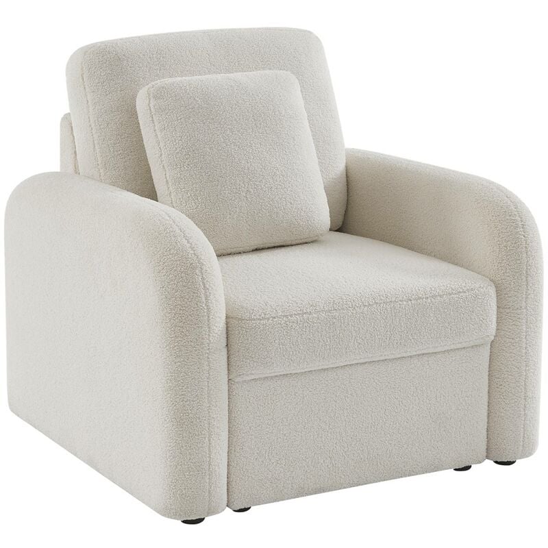 Sweeek - Fauteuil tissu bouclette blanche. lignes arrondies. Milano. l 90 x p 85 x h 85cm