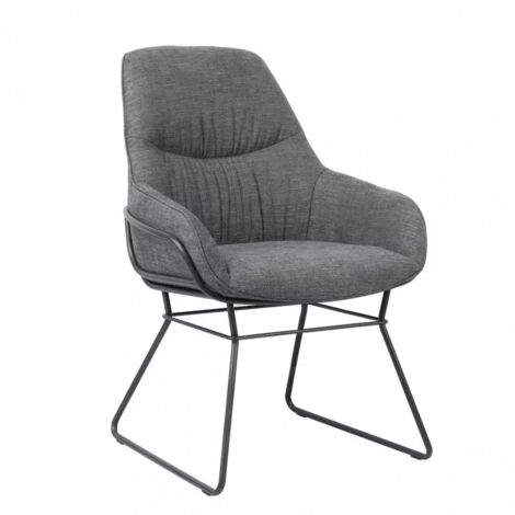 Fauteuil tissu gris anthracite pieds traineaux métal noir - ZOLA