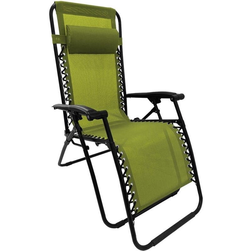 Terre Jardin - Fauteuil transat relax pliable multiposition + appui‑tête réglable - - Anis