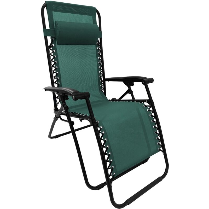 Terre Jardin - Fauteuil transat relax pliable multiposition + appui‑tête réglable - - Vert
